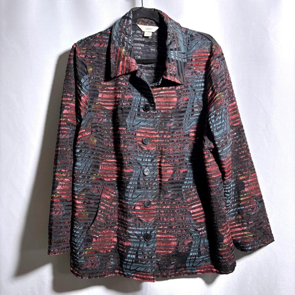 CJ Banks Moody‎ Floral Striped Textured Button Jacket Boho Whimsigoth Office 1X